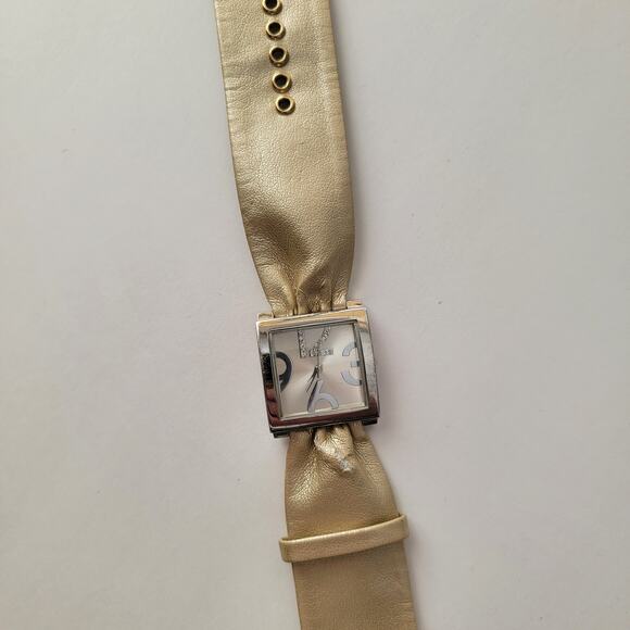 Vintage Watches Gold Wide Strap Square Dial Watch Bold Y2K Glam Statement - Picture 2 of 10